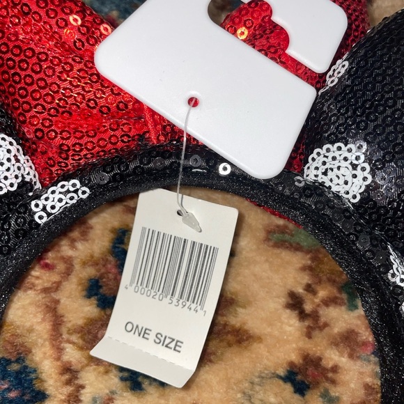 Disney Black and White Sequin Ears with Red Bow - Picture 3 of 4
